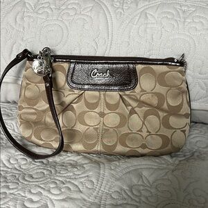 Coach Beige and Dark Brown Signature Wristlet